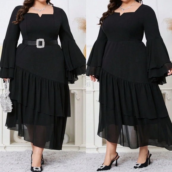 ⬇️SHEINCurve+ Black Asymmetrical Ruffled Cocktail Dress - Picture 3 of 5